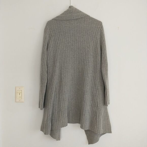 Wico Open Cardigan Sweater Womens XL/M*Gray Lambswool Angora Blend Rib Knit Long - Picture 3 of 7